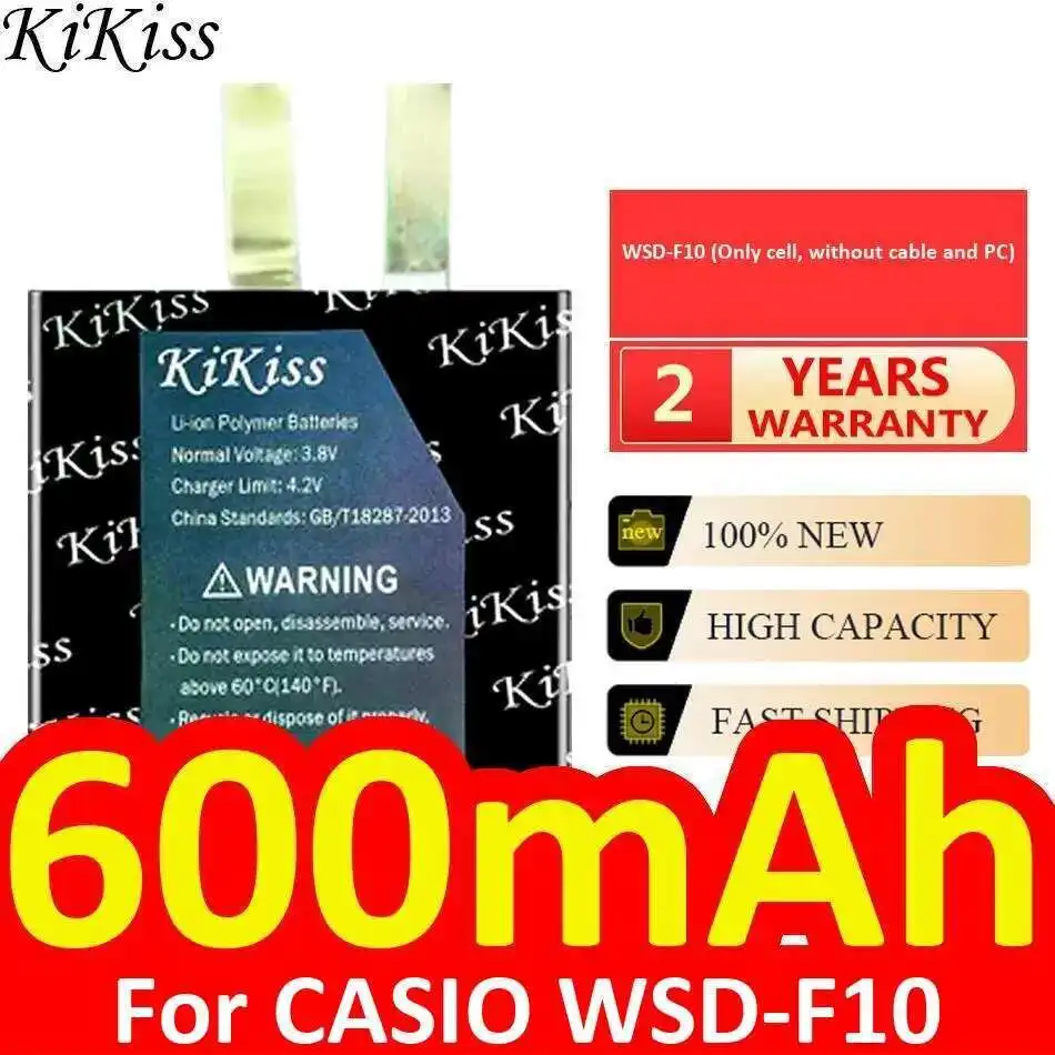Долговечная батарея для умных часов 600 мАч для Casio Wsd-F10, только ячейка, без кабеля и ПК