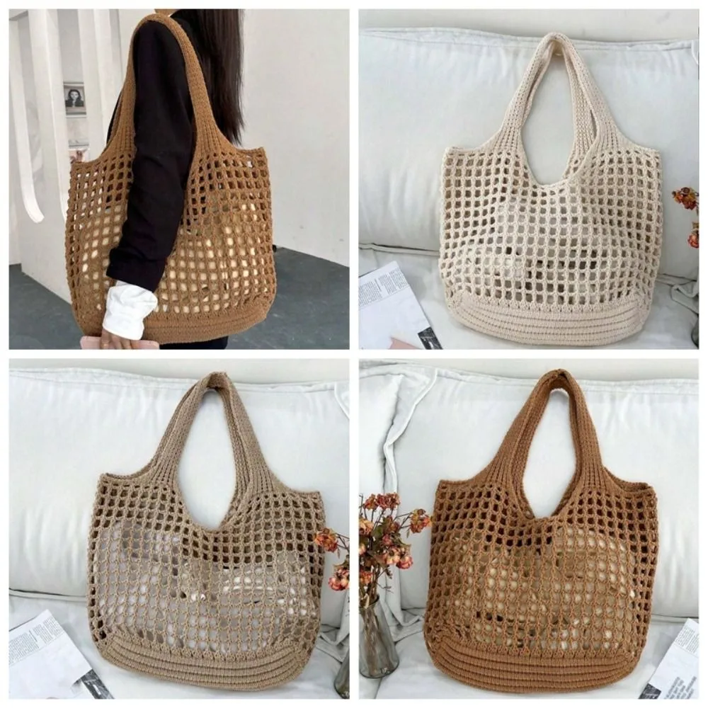 

Shoulder Bag Sweet Woven Tote Bag Large Capacity Lightweight Hollow Shoulder Pouch Brown Polyester Shopping Straw Bag Spring
