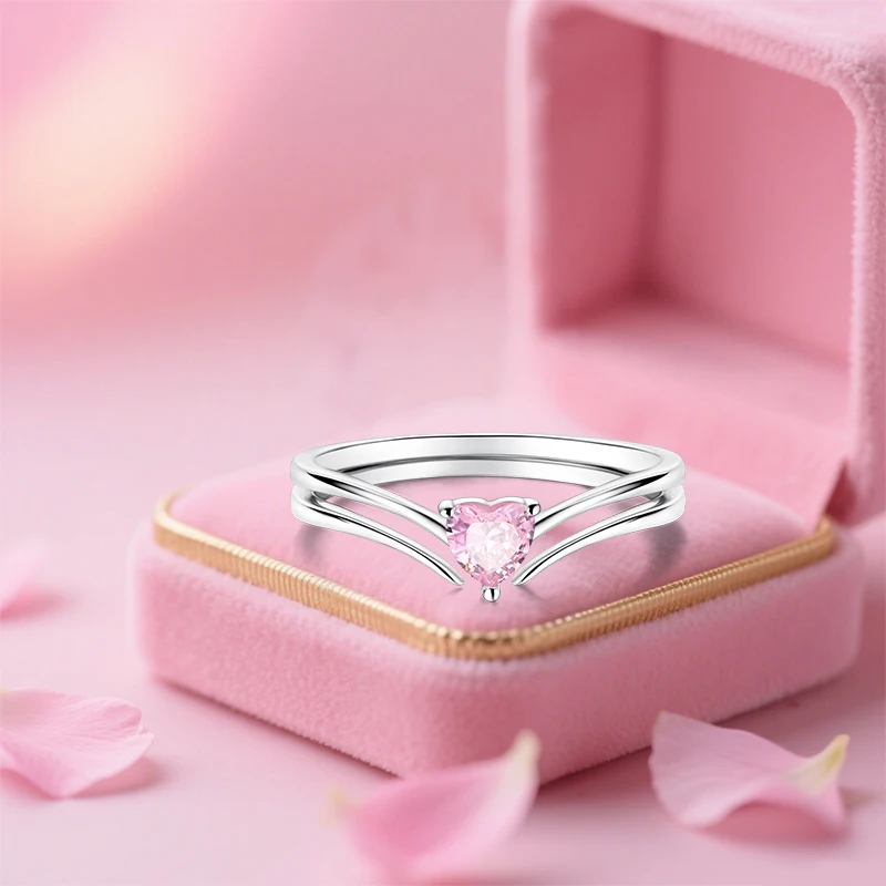 Rings Original 925 Sterling Silver Rings Pink Heart Shape Removable Combinable  Rings For Women Birthday Jewelry Festival Gifts