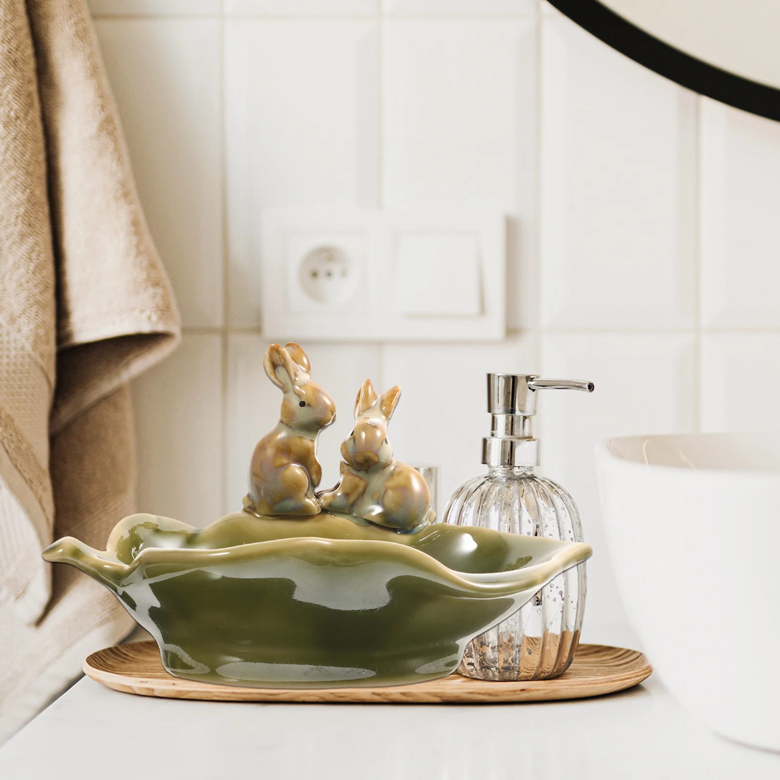 

Bathroom Ceramic Soap Dish Rabbit-Design Storage Box Portable Cartoon Tray Holder Home Supplies Decorative Organizer