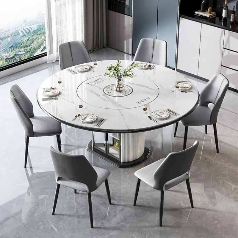 Light luxury rock slab dining table round induction retractable dining table house multi-functional eettafel Kitchen furniture