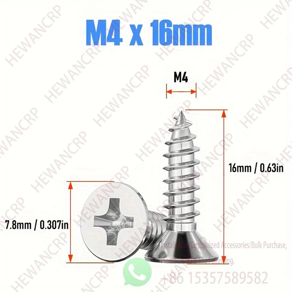 180pcs Carbon Steel Cross Recessed Countersunk Flat Head Tapping Screws Wood Self-tapping Phillips Furniture Screw