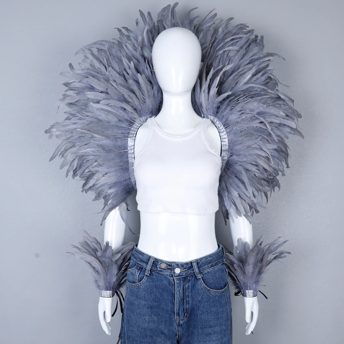 Party Karneval Elegante Damen Schal 2-teiliges Set Cosplay Feder Punk Halloween Masken Ball Feder Punk Karneval Party Set neue – Detail 5