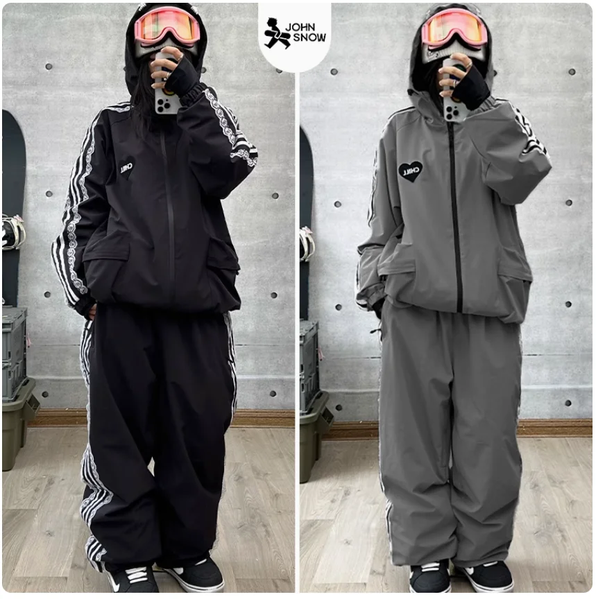 John Snow Fashion Waterproof Ski Suit Warm Breathable Snow Jacket And Pants For Men And Women Outdoor Sports Snowboard Clothing