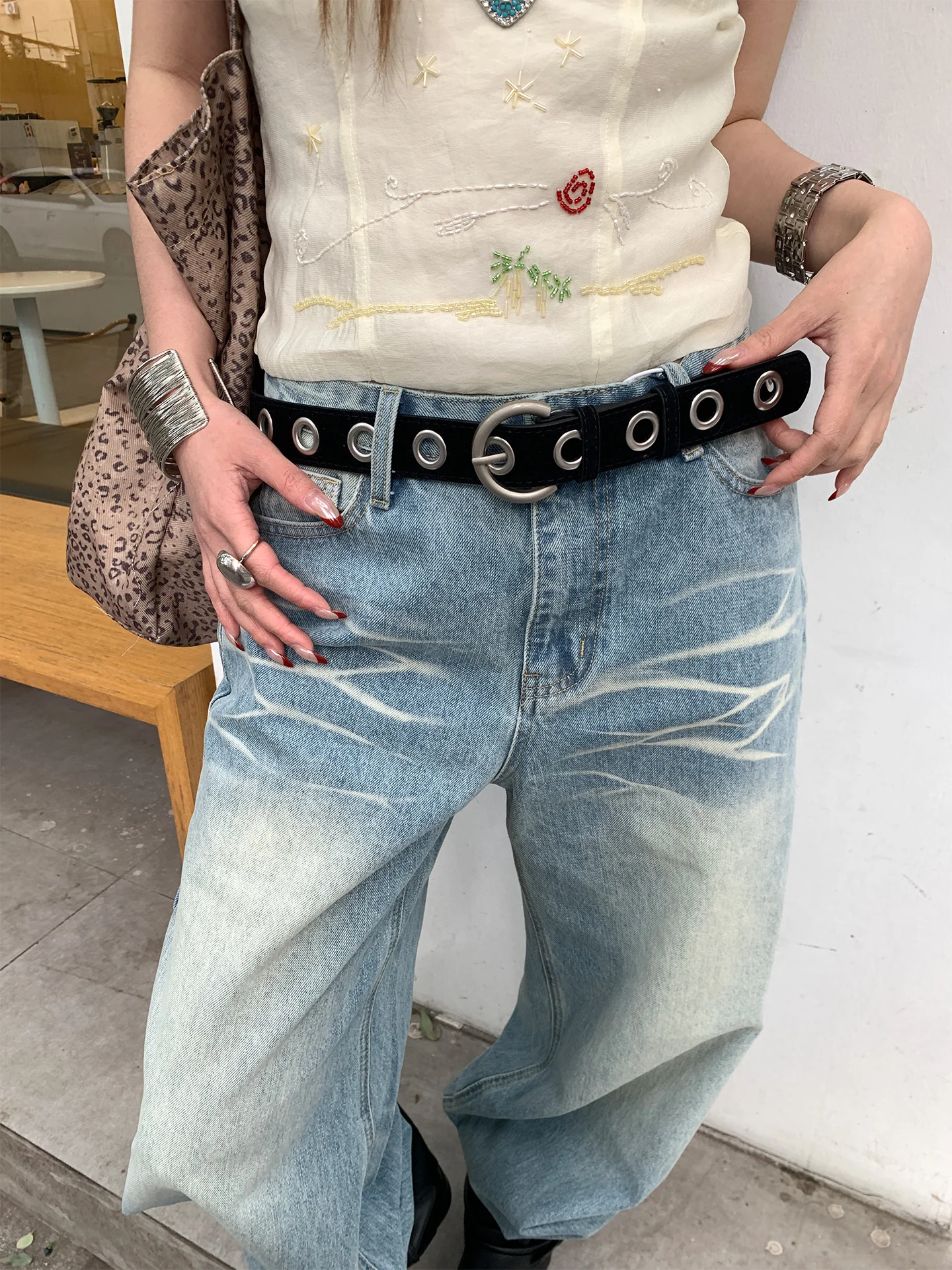 Black High-End Punk Belt Women's New Niche Design Ins No-Hole Waist-Cinching Versatile Leather Belt