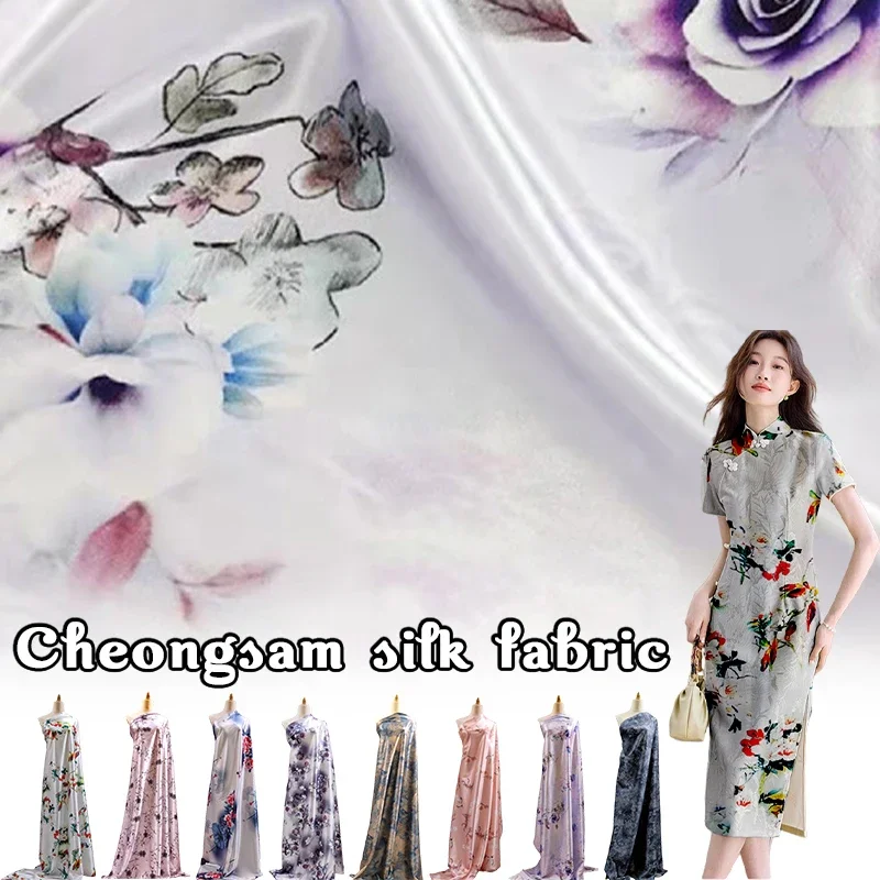 

Printed Cheongsam Satin Fabric Shirt Dress Pajamas Chinese Ancient Style Hanfu Clothing DIY Sewing Simulation Silk Satin Fabric