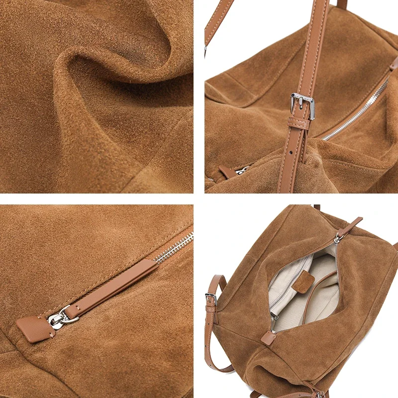 

Women's Suede Genuine Leather Shoulder Bags Ladies Soft Cow Leather Crossbody Bag Female Design Luxury Commuting Handbag Lady