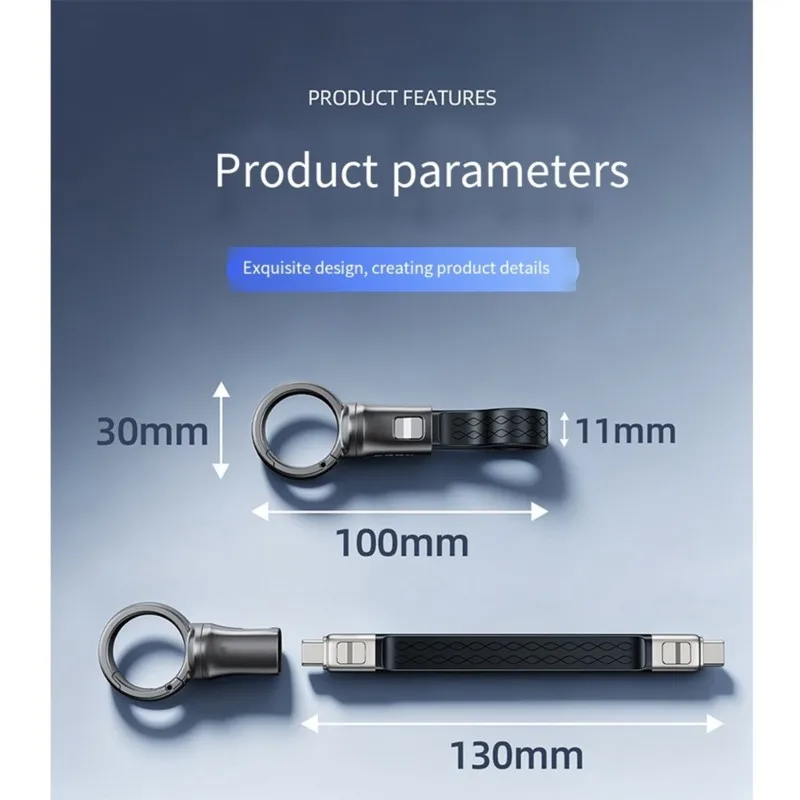 Ingenious-Keychain USB4 Portable Hanging Rope Data Cable Pd240w Full Function Fast Charging Dual Head Type-C Port