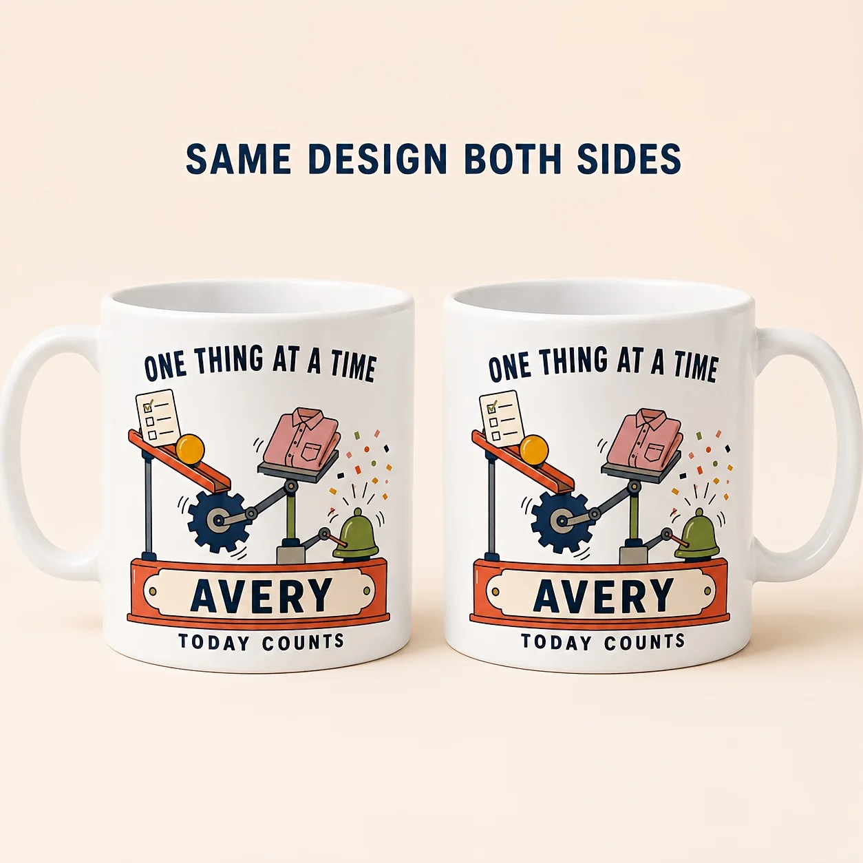 Personalized Engraved Name Ceramic Coffee Mug 11oz 2D Vintage Efficiency Balance Illustration Motivational Design 5 Colors Micro