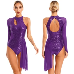 Womens Kunstschaatsen Ballet Lyrische Dans Jurk Glitter Pailletten Gymnastiek Maillots Latin Jazz Latin Cha-cha Danskostuums