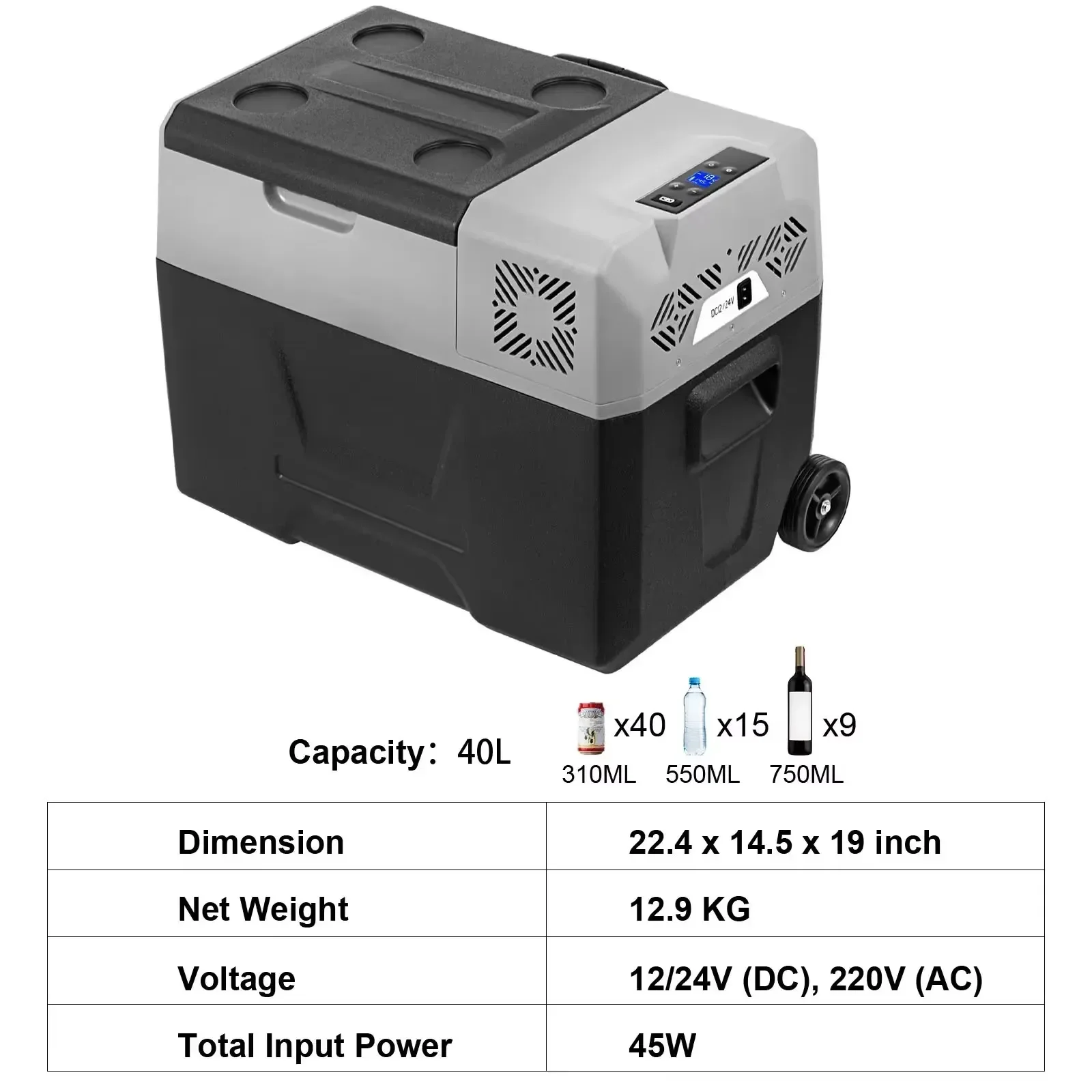 SIHAO Autokoelkast 15L-50L Minikoelkast Vriezer Draagbare compressorkoeler 12/24V DC Ice Box Houd koel voor kamperen Reizen