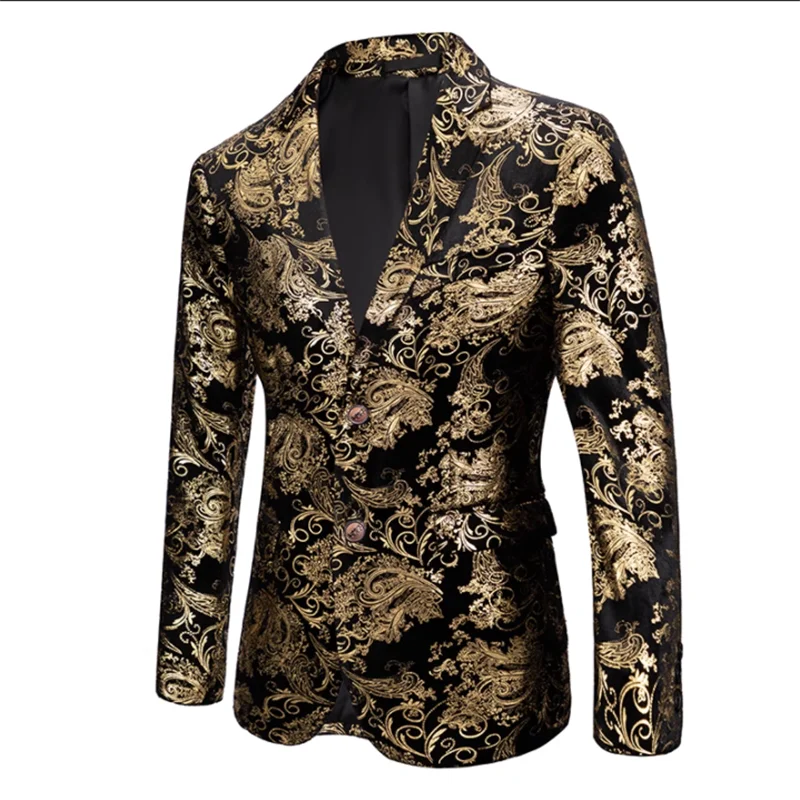 Qj Cinga-Blazer en velours doré pour homme, veste trempée, boutique, affaires, robe de soirée de mariage, noir, bleu, mode masculine, grande taille,