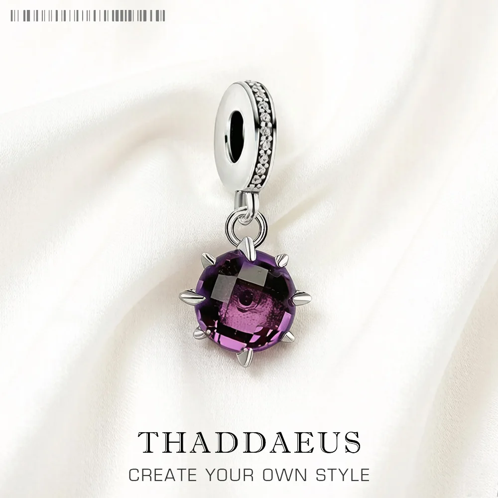 Glücks-Anhänger mit violettem Stein, brandneuer edler Schmuck aus echtem 925er-Sterlingsilber, trendiges Geschenk für Frauen