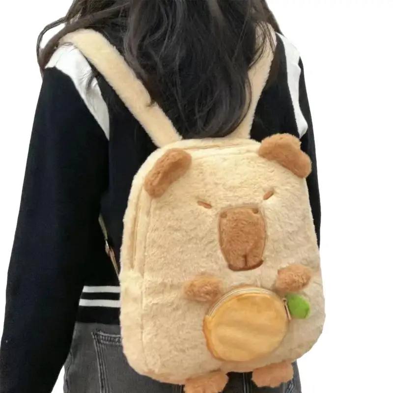 Capybara Plush Schoolbag Fashion Cartoon Soft Funny Cute Backpack Animal Large Capacity Stuffed Unisex College Student Class Bag