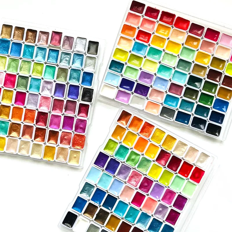 64-Color Metallic Shimmer Solid Watercolor Paint Set,Pearl Pigments for Artists,Hobbyists for Illustration,Scrapbooking,Decorati