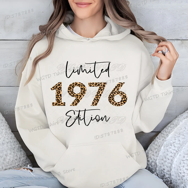 Ladies Limited 1976 Edition Graphic Hoodie Streetwear Spring Casual Sweatshirt 1970 To 1979  Leopard Print White Tracksuit Women