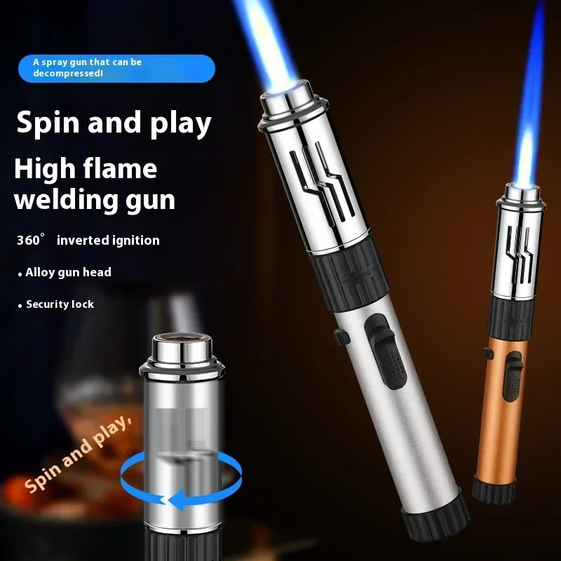 Metal Gas Lighter Powerful Kitchen Cooking Torch Flame Jet Barbecue Smoking Accessories Windproof Candle Turbo Cigar Lighters