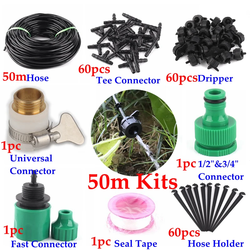 5m~50m Garden Irrigation Kits 8L Black Pressure Compensated Dripper with 4/7mm Hose for Agricultural Dripper Irrigation System