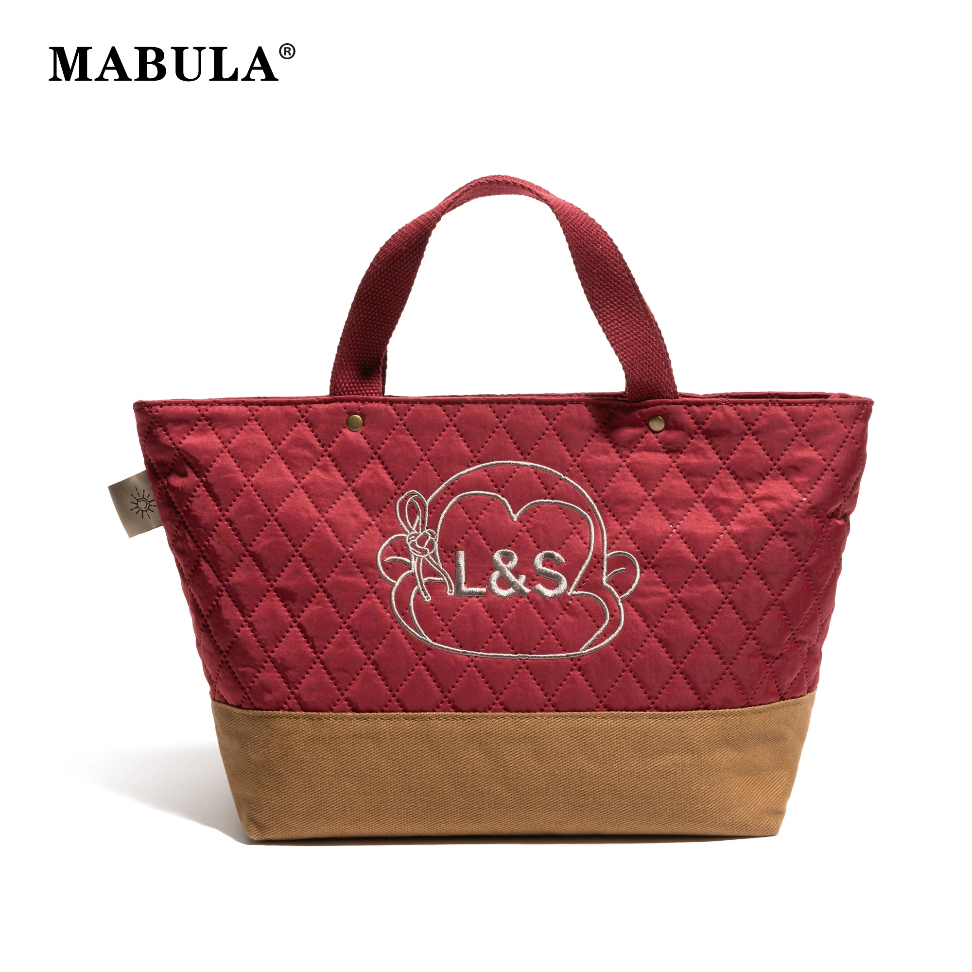 

MABULA Vintage Diamond Lattice Square Tote Handbag For Lady Nylon Fabric Large Capacity Shopping Purse Simple Casual Travel Bag