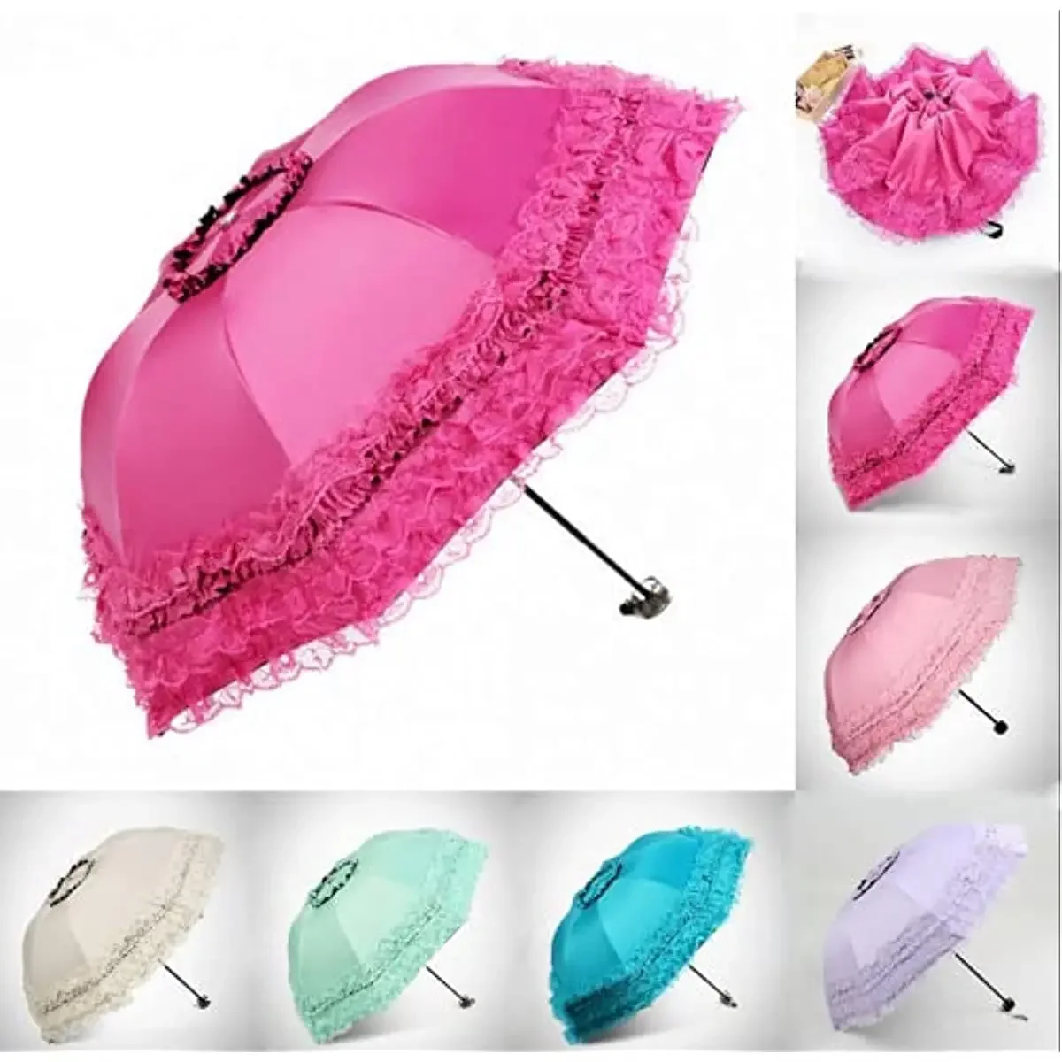 White Lace Umbrella Female Backpack Lolita Strong Portable Beach Umbrella Beautiful Windproof Parasol Paraplu Rain Gear