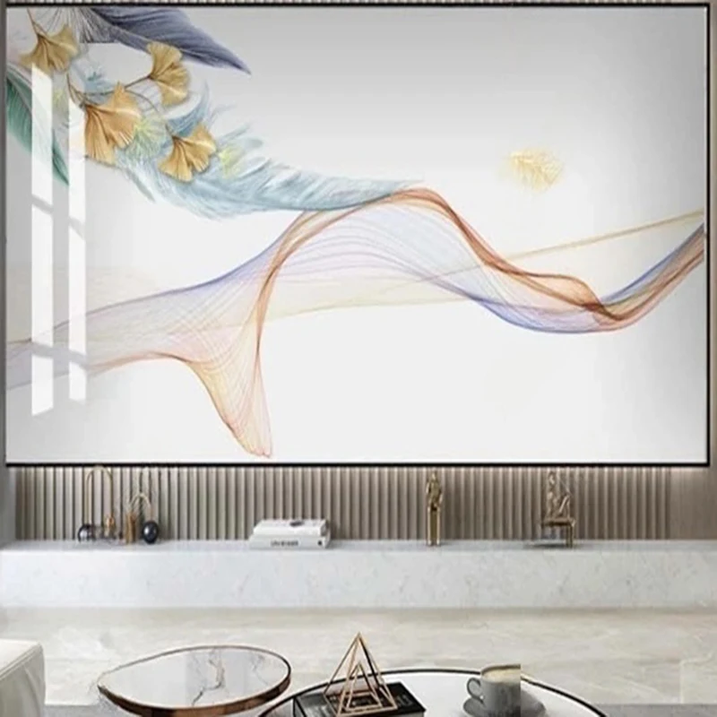 Modern Custom Wallpaper Abstract Line Art Mural Leaf feathers TV & Sofa Background Home Interior Decoration Wall Papers 3D