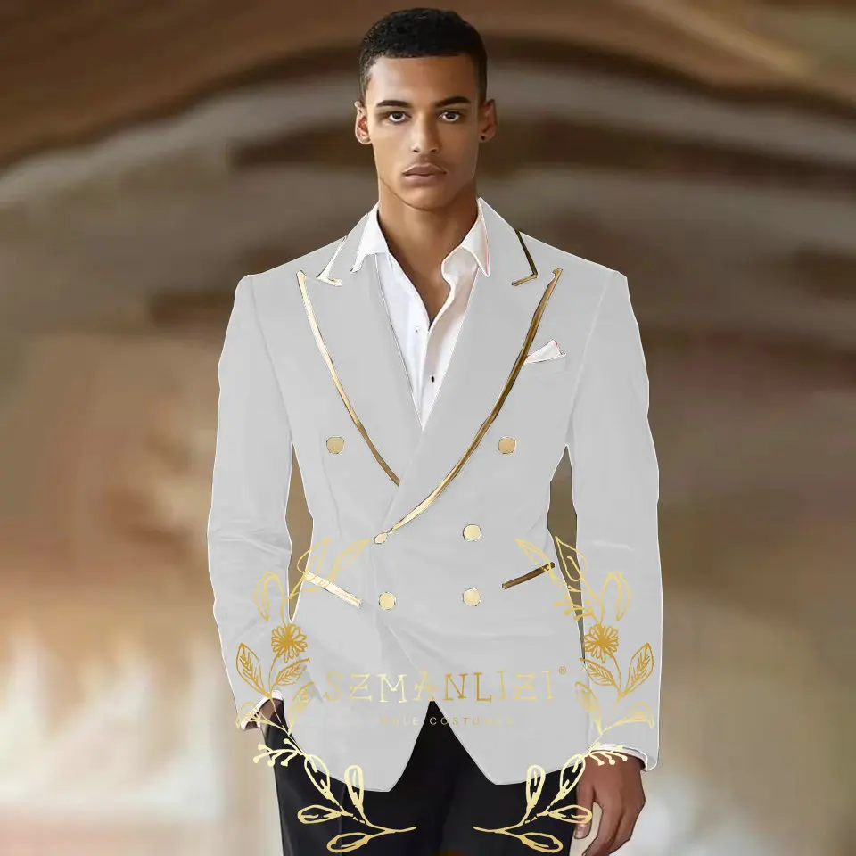 Costumes en velours pour hommes, ensemble 2 pièces, veste bleu Royal à Double boutonnage, pantalon n