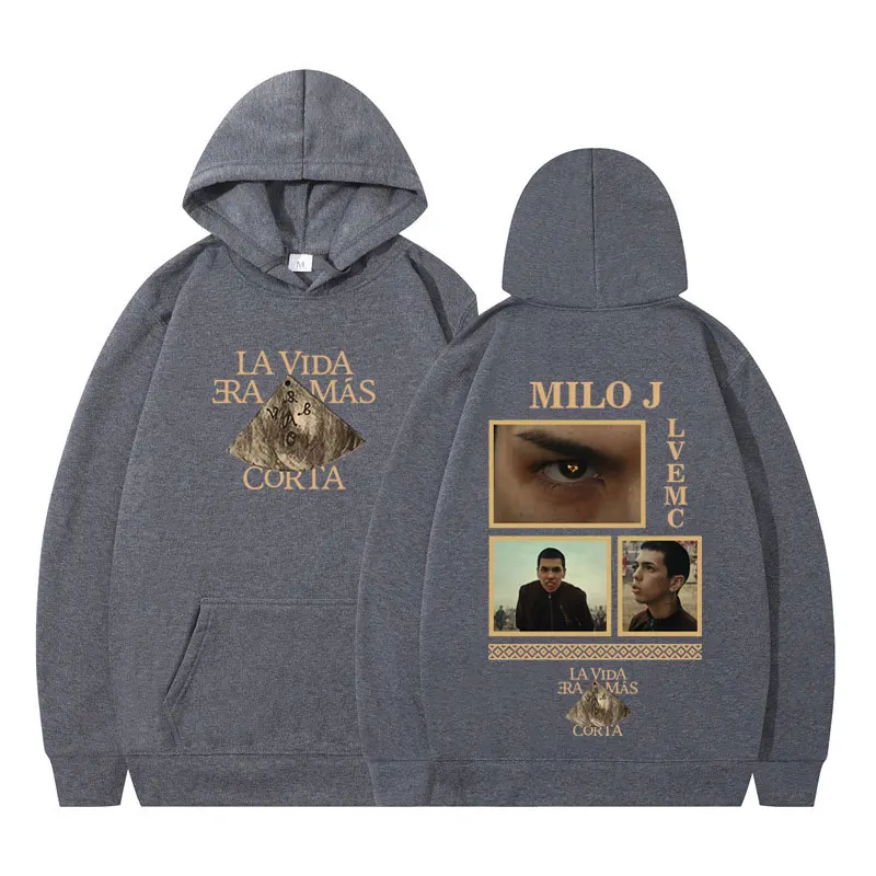 Rapper Milo J La Vida Era Mas Corta Album Grafik-Hoodie für Männer und Frauen Harajuku Pullover Langarm Dick Hip-Hop Locker Sitzender Sweatshirt – Detail 4