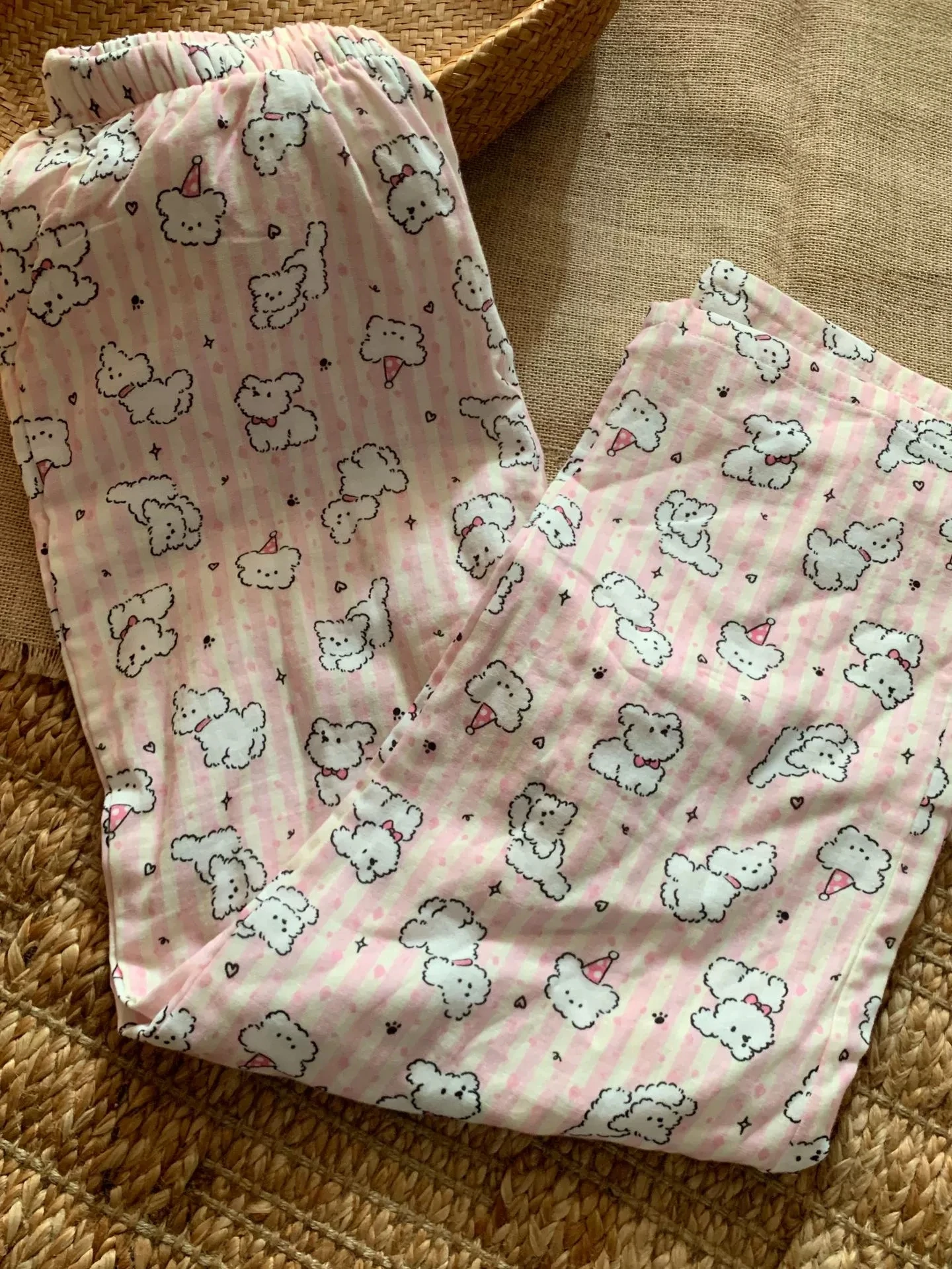 Cotton Double-layer Yarn Vermicelli Pattern Cartoon Puppy Pajama Pants Japanese Girl Ins Cute Loose Casual Soft Outdoor Trousers