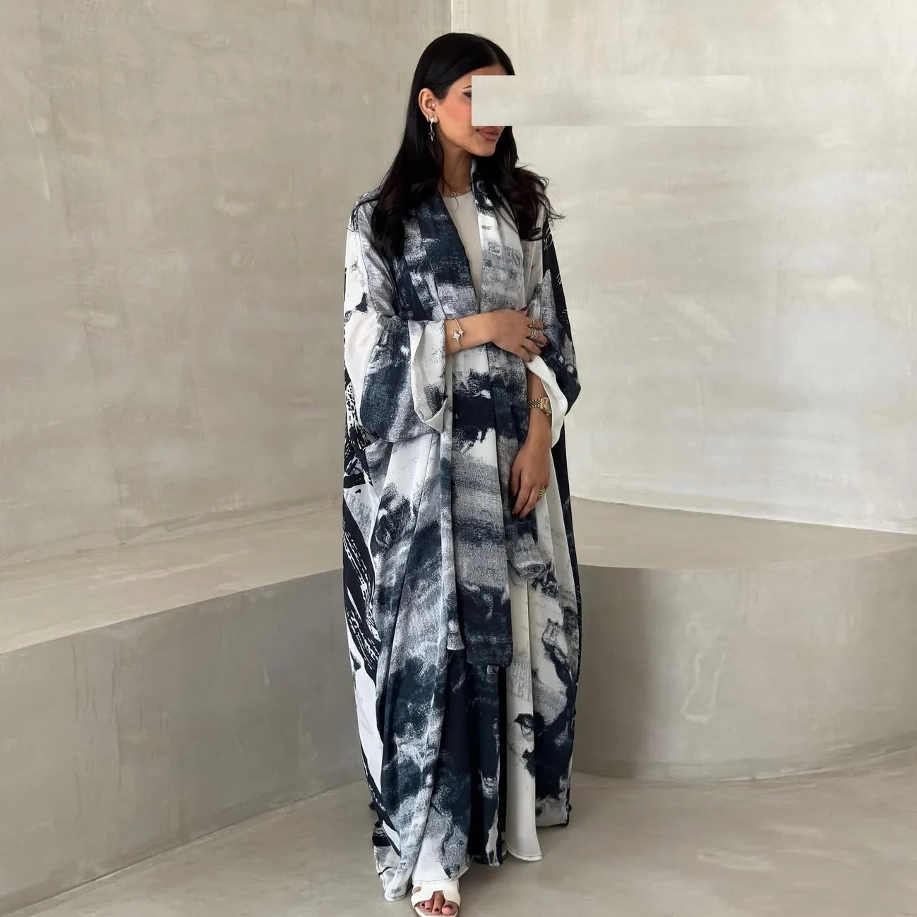 UNI Donna Stampa Abaya Sciarpa Abito Cadigan Abaya Dubai Eid Festa musulmana Jalabiya Ramadan Marocco Caftano Abiti Largo Abito arabo