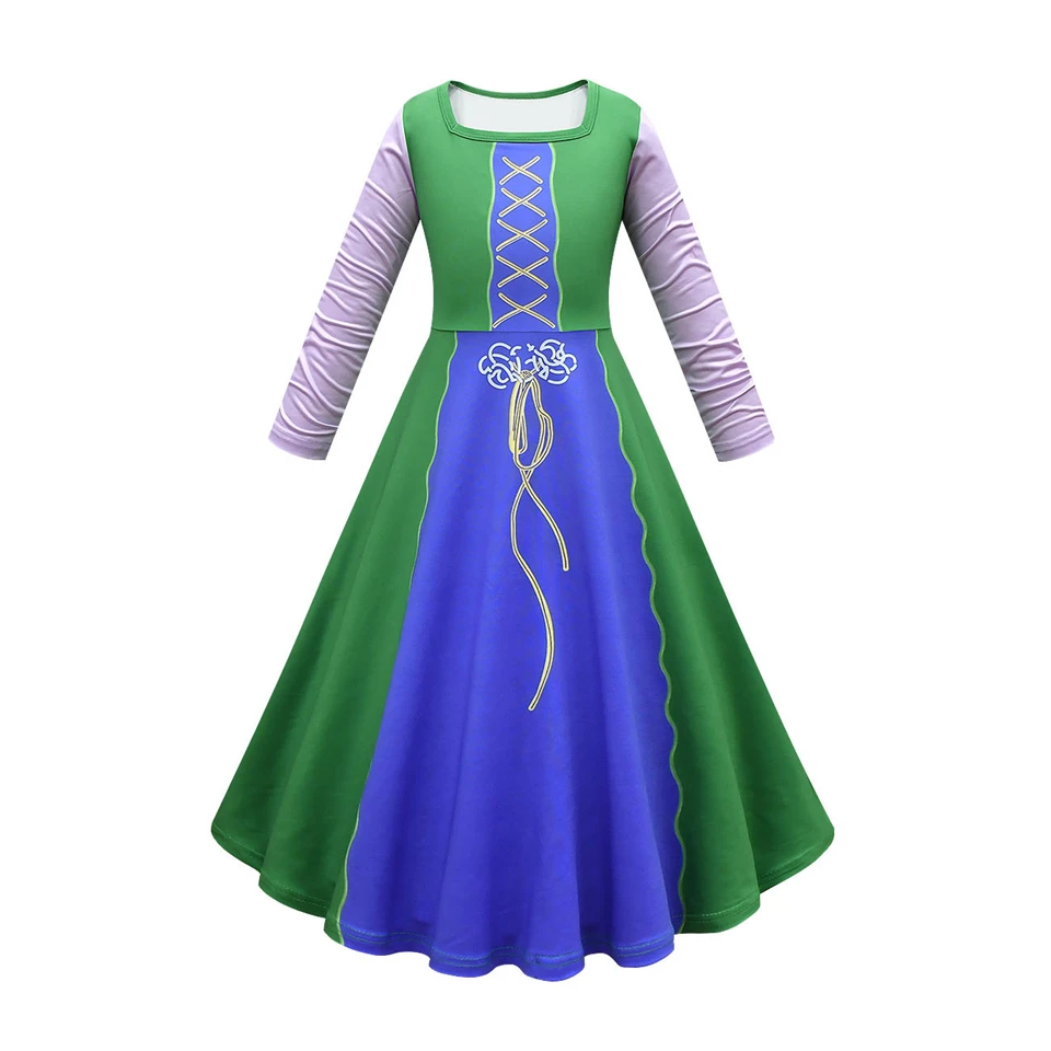 Halloween Cosplay Hocus Pocus Witch Sanderson Sister Girls Outfit Carnival Party Performance Children's Costume Fancy Kids Dress