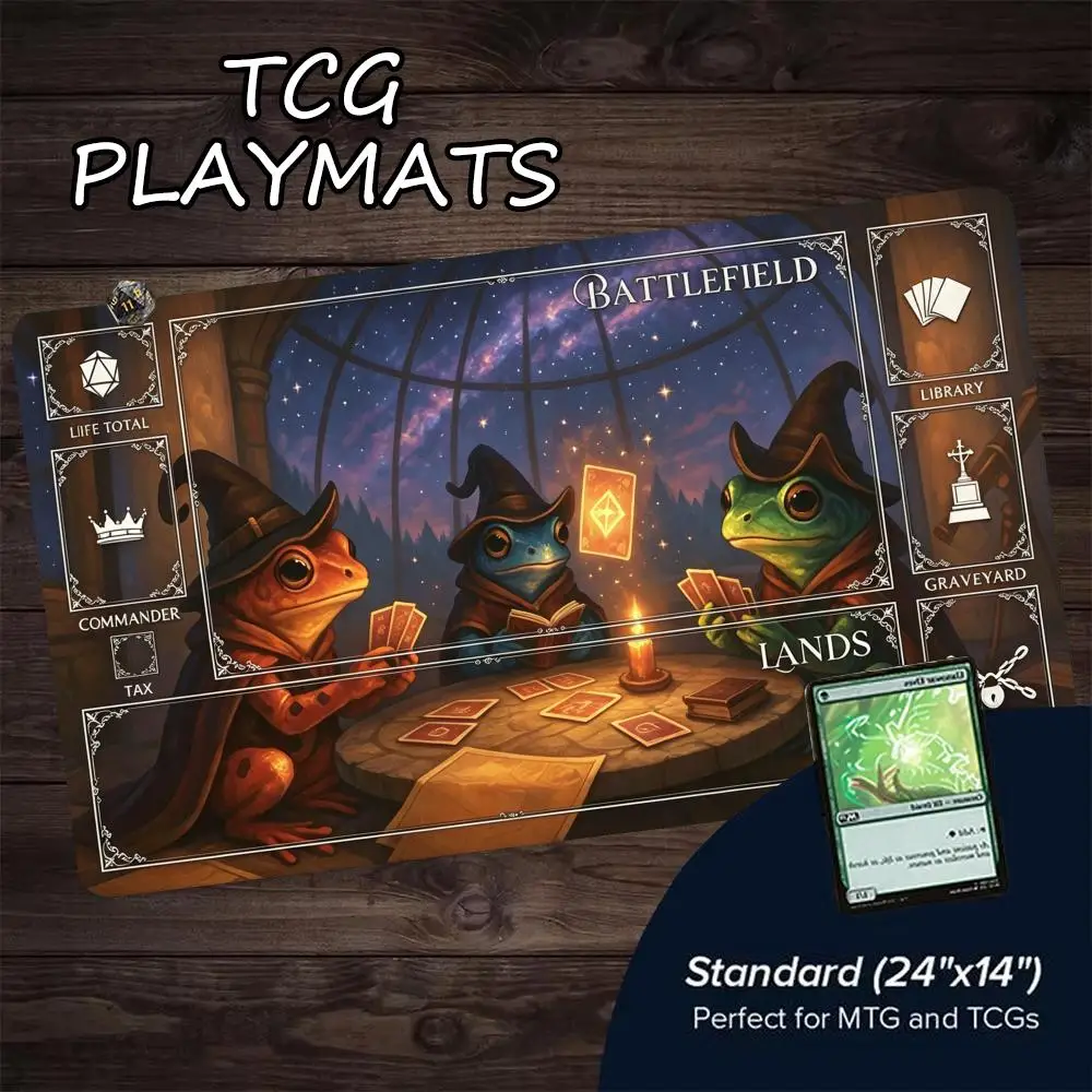 Frog Warrior Pattern Magic Playmat 60X35 Card Gaming Mat with Zones MTG Play Mat Rubber Anti-Slip DeskMats Gamer Keypad Mousepad