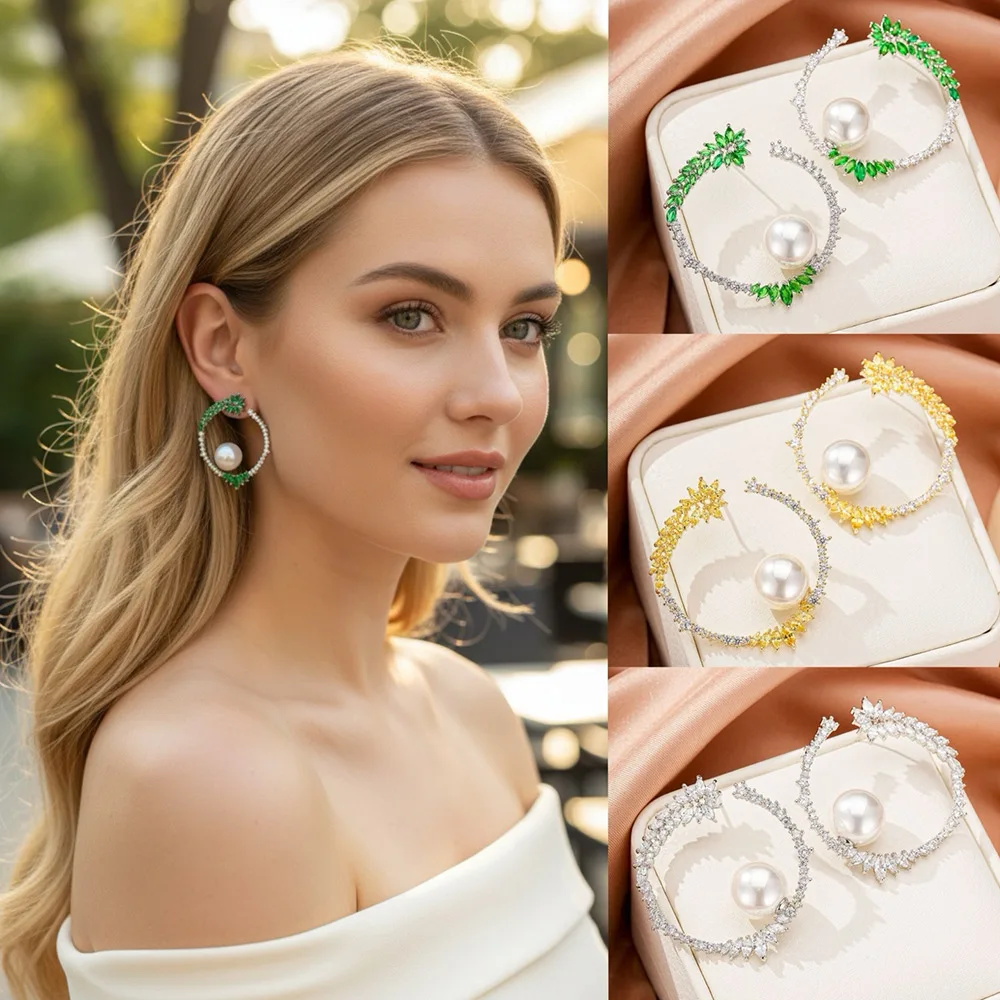 

Missvikki Luxury Celebrity Favorite Design Green Earrings Cubic Zirconia Women Statement Earring Wedding Party Bridal Jewelry
