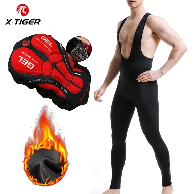 

X-TIGER Men Cycling Bib Trousers Winter Thermal Mountain Bike Pants Bicycle Tights Coolmax 5D Gel Pad Keep Warm Bib Pants