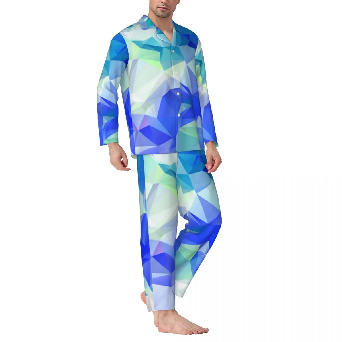 

Abstract Geometry Pajama Sets Northern Lights Print Romantic Sleepwear Man Long Sleeve Retro Daily 2 Pieces Nightwear Plus Size