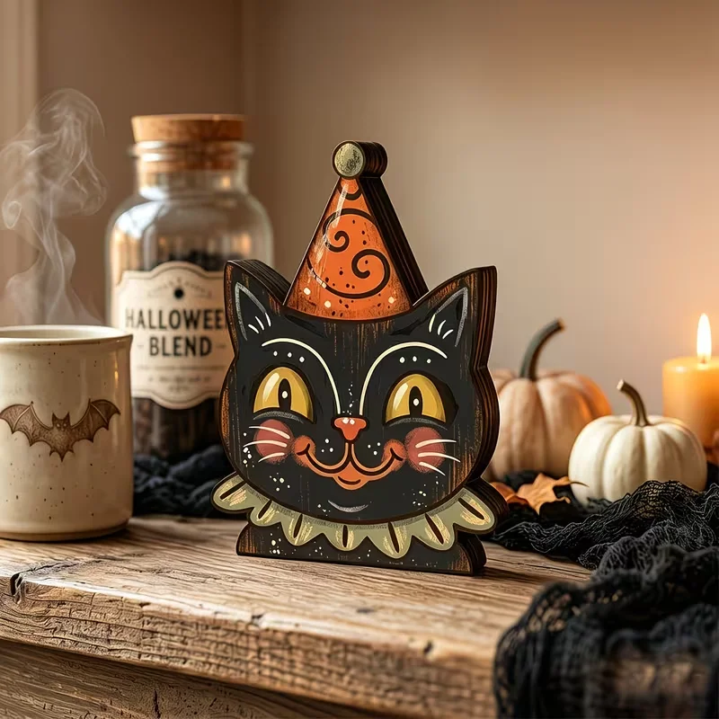 Halloween-Innendekoration, Vintage-Holzblöcke zur Regaldekoration, Einweihungsgeschenke – Detail 5