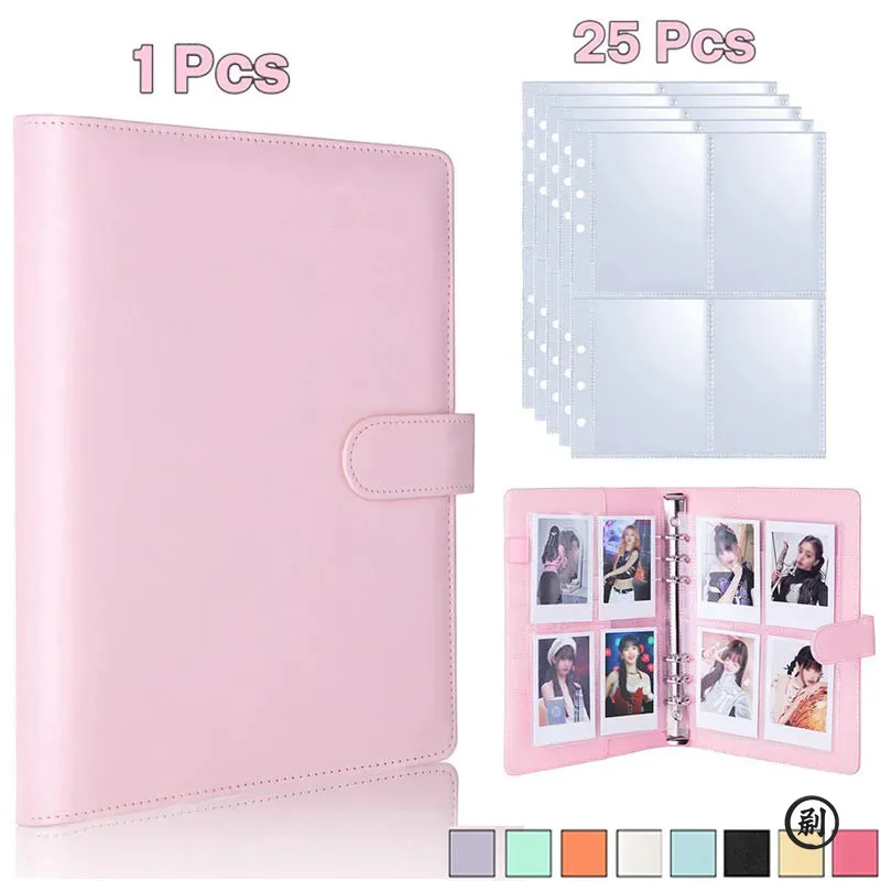 A5 Notebook Photocard Binder 25pcs Page(4 Grids)  PU Leather Loose Leaf Organizer Photo Binder Book Kpop Photo Albums Idol Cards