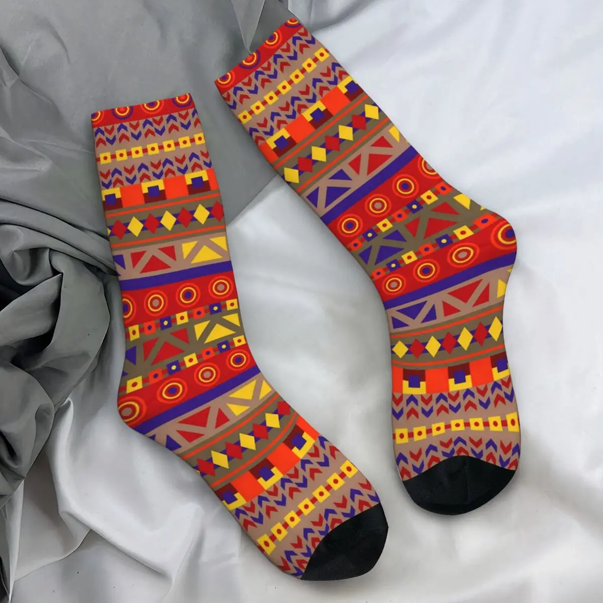 Red Ethnic Stockings Women Men Retro Tribal Print Socks Warm Soft Socks Autumn Skateboard Anti-Slip Graphic Socks Gift Idea