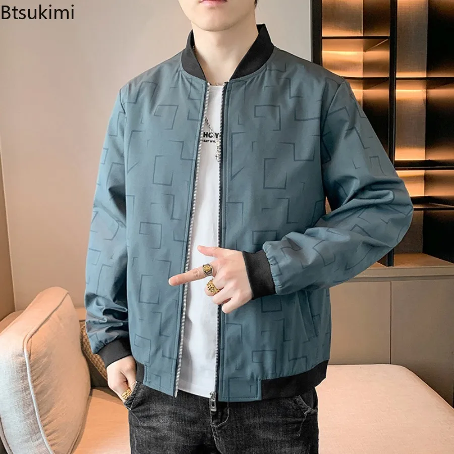 2026 Spring Autumn Men's Printed Casual Coats Fashion Loose Stand Collar Bomber Jackets Man Zipper Up All Match Baseball Jackets
