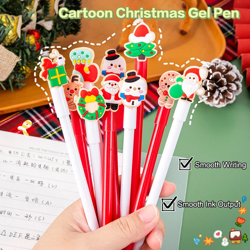 5Pcs Kawaii Christmas Gel Pen 0.5mm Black Ink Cute Christmas Tree Elk Santa Snowmen Neutral Pen School Stationary Kids Gift