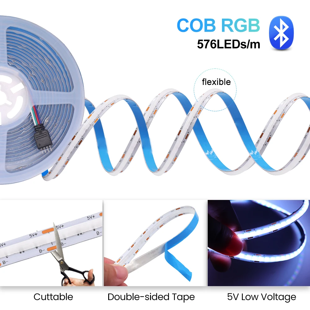 5V USB zdalny Bluetooth światła RGB kontrola aplikacji 576LED/m elastyczna taśma światło liniowe o wysokiej gęstości podświetlenie TV