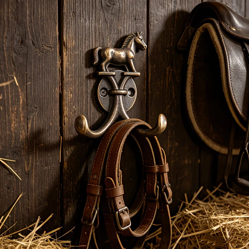 Vintage Distressed Bronze Pony-Shaped Hooks / Household Wall and Over-the-Door Double Hooks / Bedroom Entryway Scarf, Hat,keys