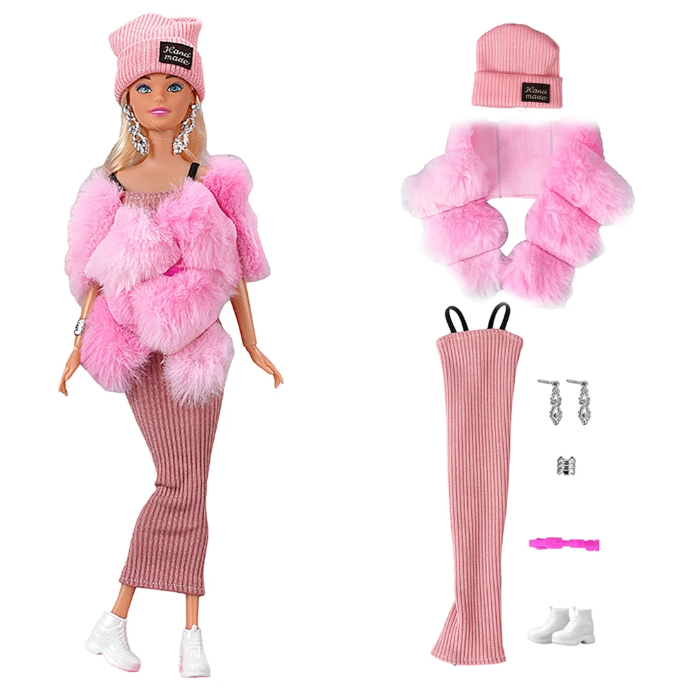 NK Official 7 Items/ Set Doll Royal Afternoon Tea Noble Pink Dress+Shawl+Hat+Earrings For Barbie Doll Clothing Toy accessories