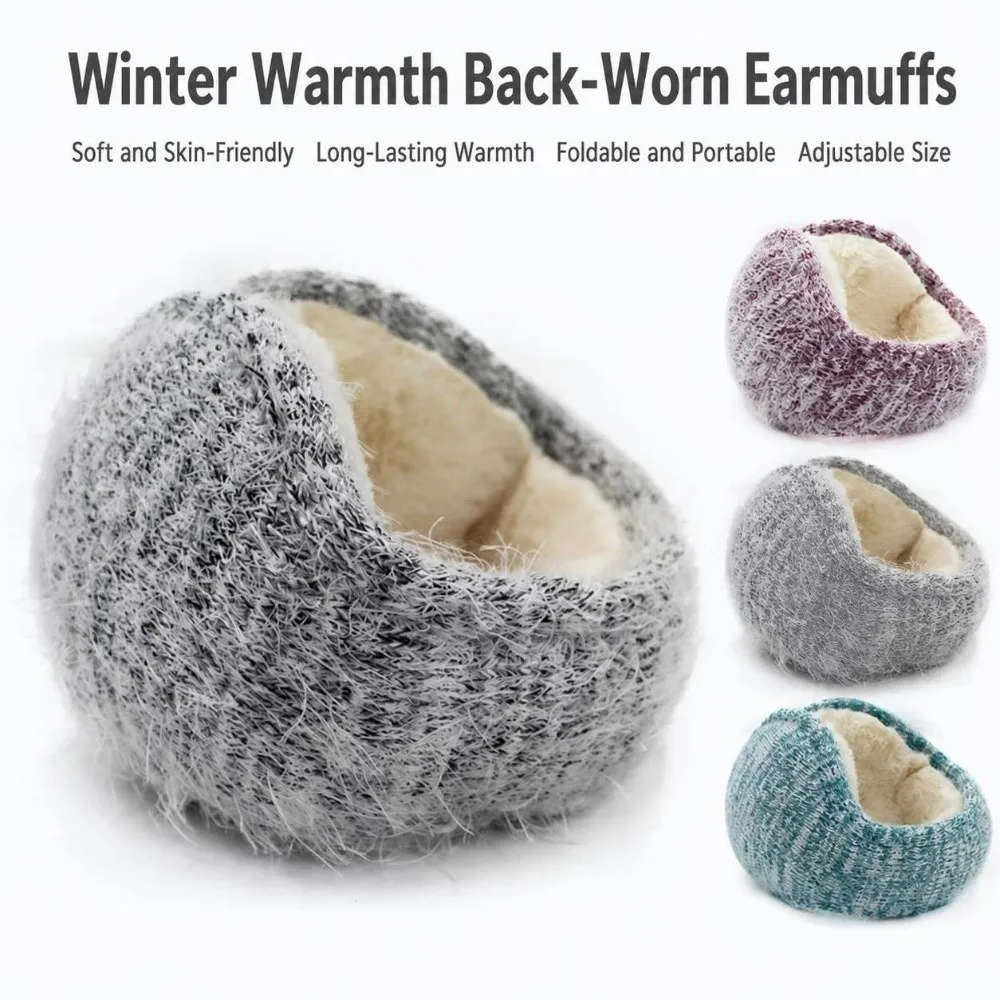 Back Worn Design Mohair Fleece Earmuffs Lining Stretch Knitted Ear Warmers Lightweight Portable Thermal Ear Muffs Winter Season