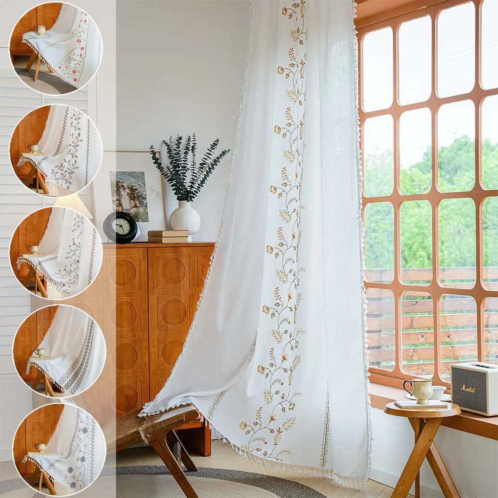 

Soft French Flower Embroidery Curtains Semi Blackout Cotton Linen Curtains for Kitchen Balcony Bedroom Tulle Curtain 방한커튼 Rideau