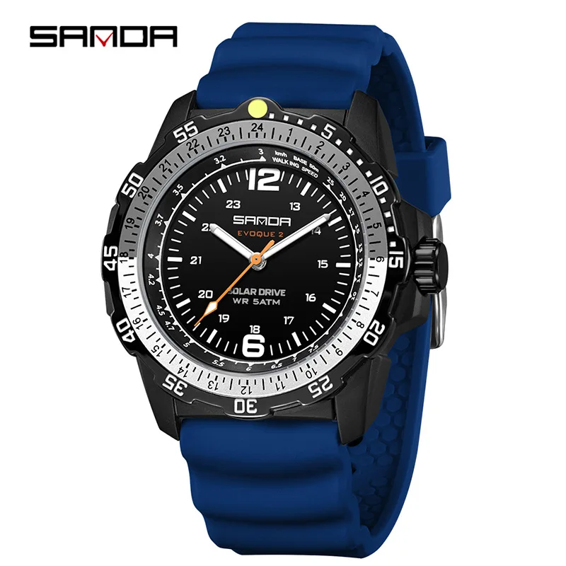 Sanda Men's Creative Solar-Powered Watch Quartz Analogue Luminous Waterproof Long-Lasting Sports Wrist Watch Innovative Design