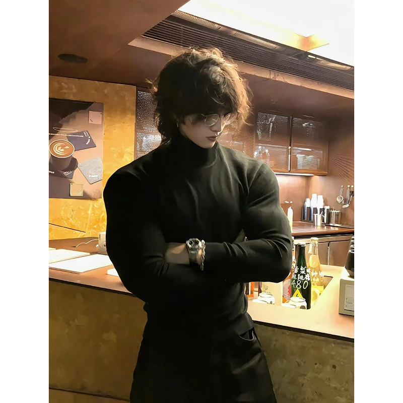 

Мужской облегающий трикотажный свитер с высоким воротником Bla для осени и зимы, теплый базовый слой, подчеркивающий мускулатуру