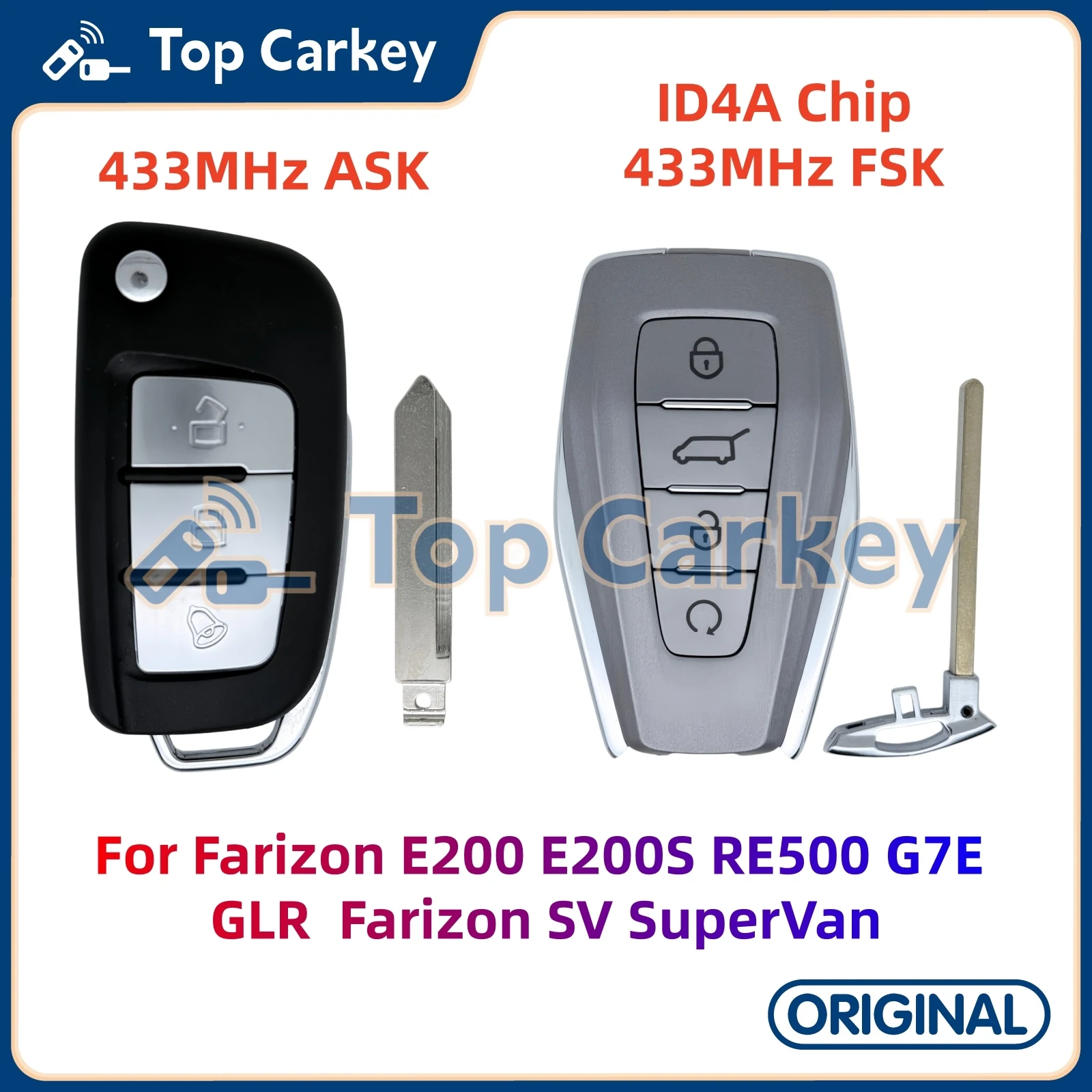 

TopCarkey OEM Remote Control Key ID4A Chip 433MHz for Farizon E200 E200S RE500 G7E GLR Farizon SV SuperVan