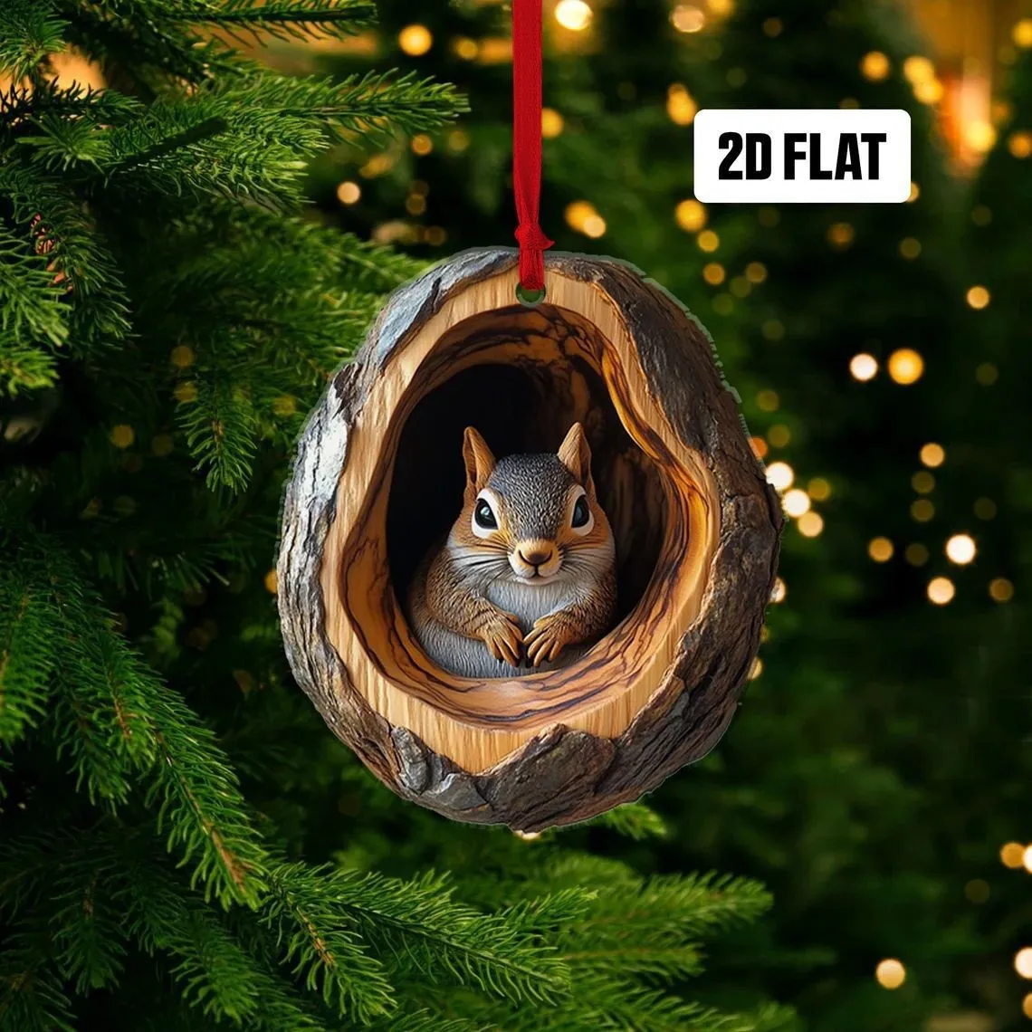 Acrylic Animal in Tree Trunk Christmas Hanging Ornaments Cute Bunny,Owl,Squirrel & Hedgehog Design Festive Pendant for Home Gift
