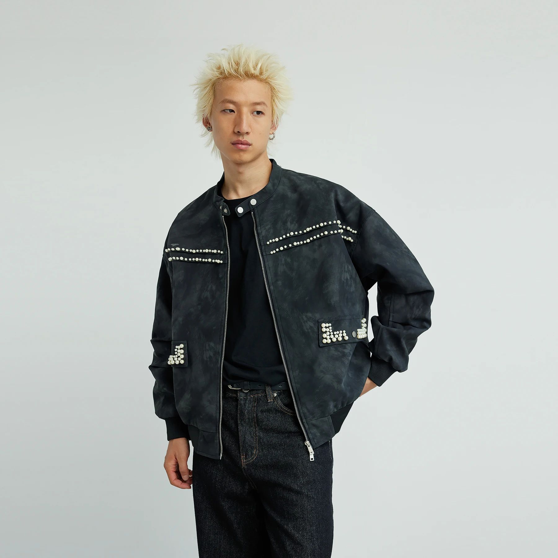 Men Women 2025 Autumn New Irregular Gradient High Street Jackets American Style Retro Pearl Short Collar Coats Loose Chic Jacket