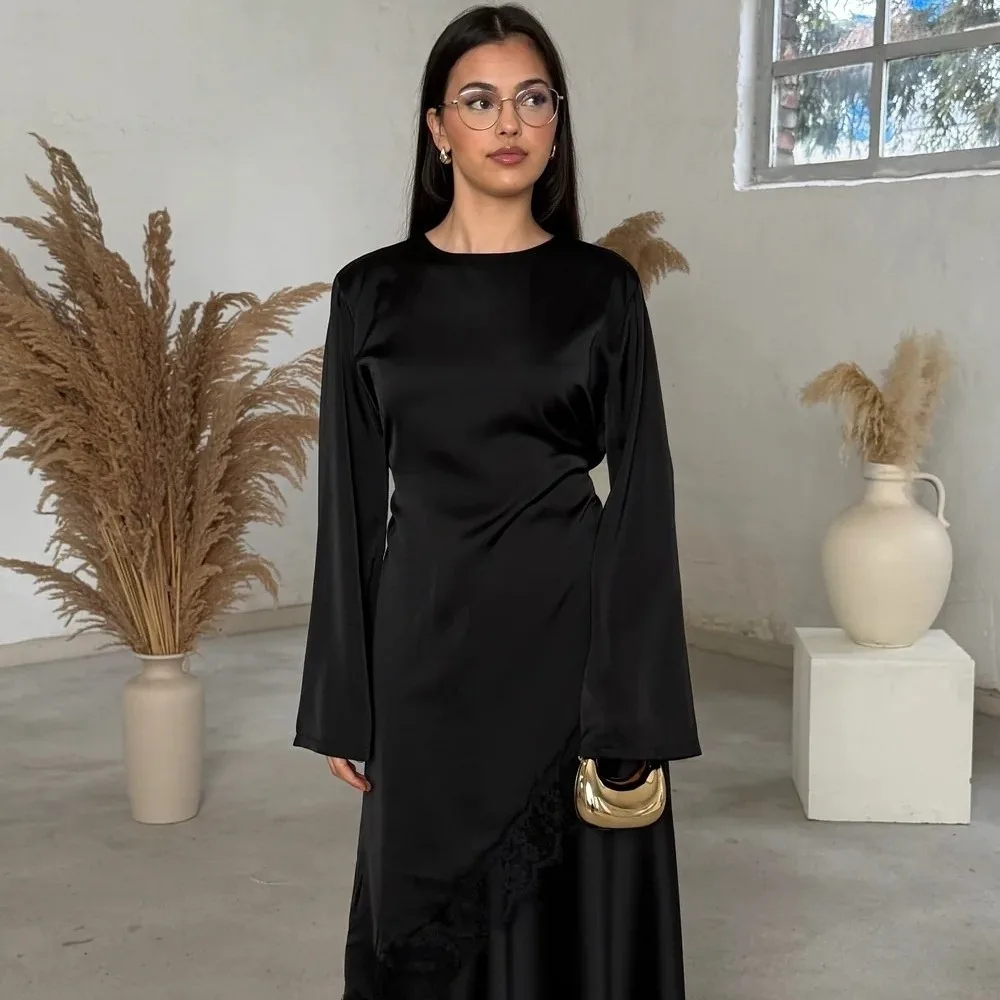 

Lace Lower Hemline Drooping Style Blouse Long Sleeve Comfortable Irregular Dress Simple Breathable Long Shirt Commute Outing